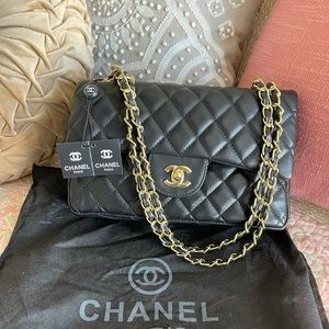 Black leather type shoulder bag